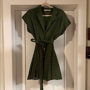 Zara Olive Green Eyelet Mini Dress